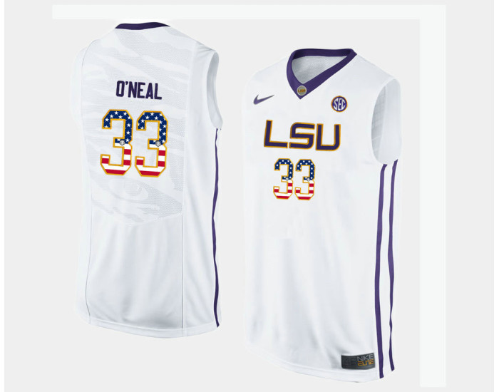 Youth LSU Tigers #33 Shaquille O'Neal White Alternate USA Flag Replica College Basketball Jersey