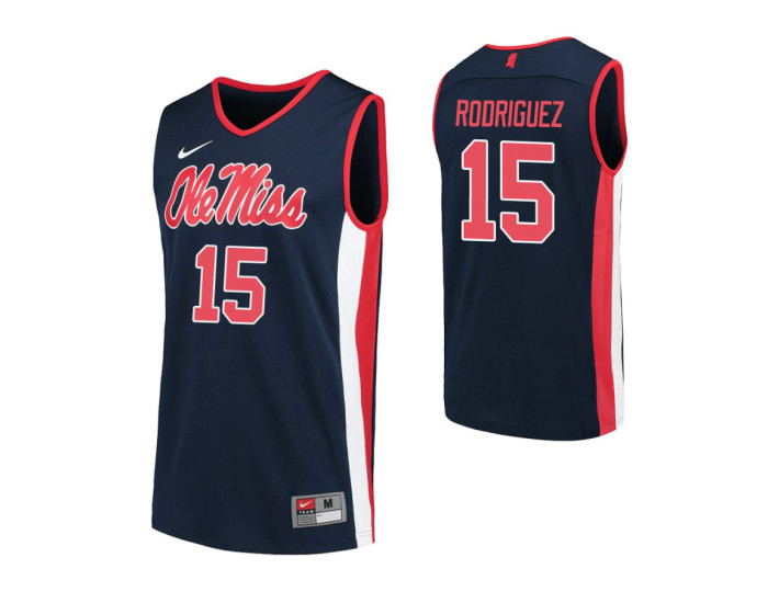 Ole Miss Rebels 15 Luis Rodriguez Authentic College Basketball Jersey Navy