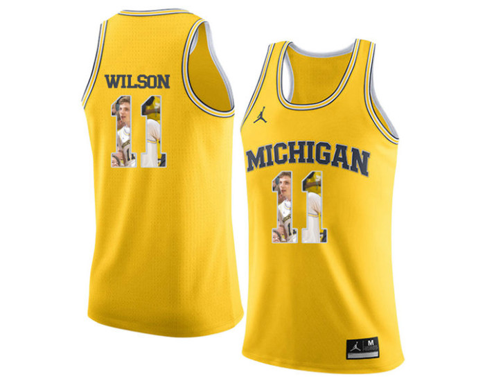 Michigan Wolverines #11 Luke Wilson Replica College Basketball Jersey Yellow