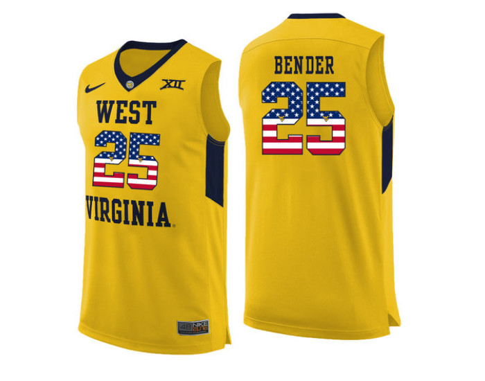 West Virginia Mountaineers #25 Maciej Bender Replica College Basketball Jersey Yellow