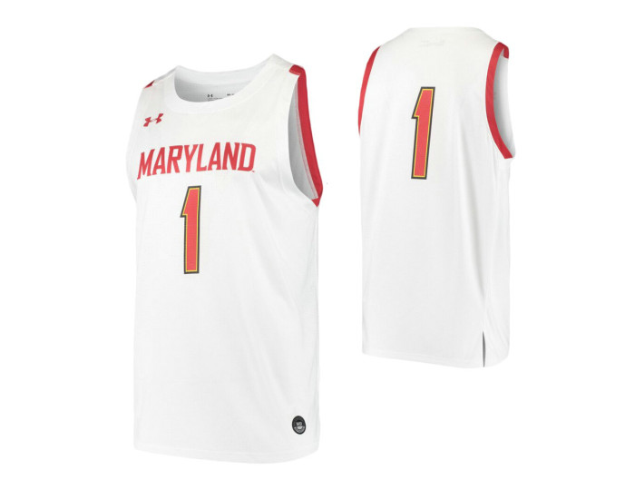 Maryland Terrapins #1 Authentic College Basketball Jersey White