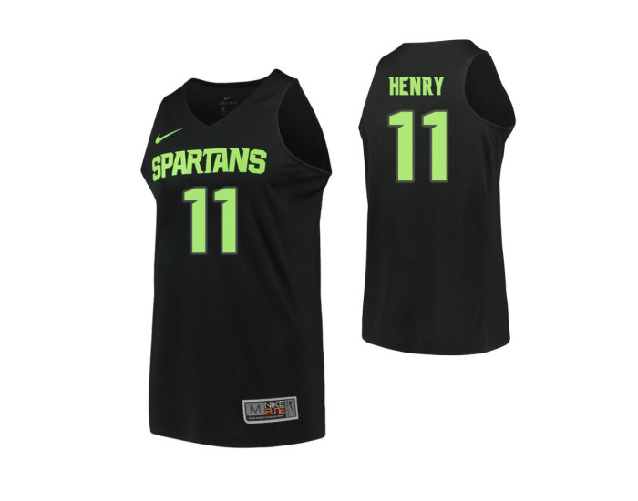 Michigan State Spartans #11 Aaron Henry Authentic College Basketball Jersey Black