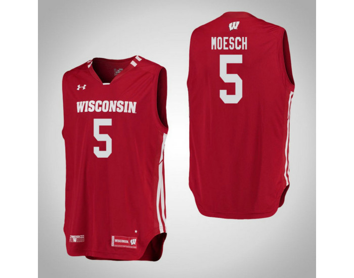Youth Wisconsin Badgers #5 Aaron Moesch Replica College Basketball Jersey Red