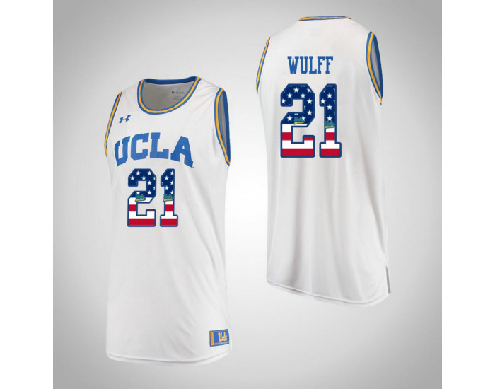 UCLA Bruins #21 Alec Wulff USA Flag Replica College Basketball Jersey White