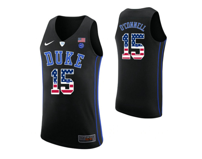Youth Duke Blue Devils #15 Alex O'Connell USA Flag Replica College Basketball Jersey Black