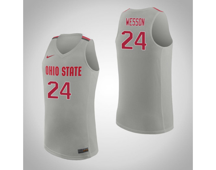 Ohio State Buckeyes #24 Andre Wesson Replica College Basketball Jersey Pure Gray