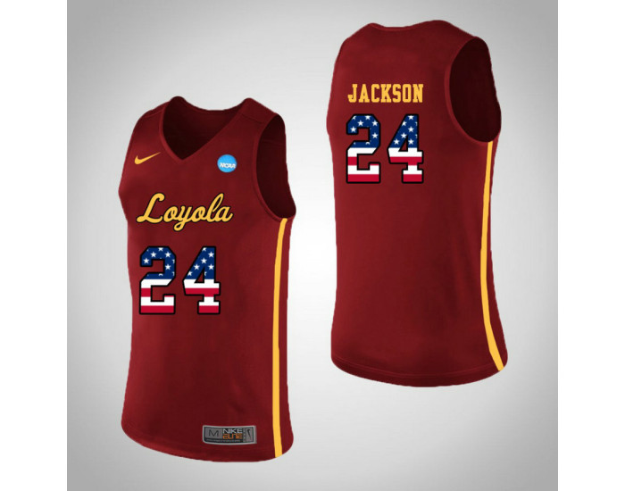 Loyola (Chi) Ramblers #24 Aundre Jackson USA Flag Replica College Basketball Jersey Red