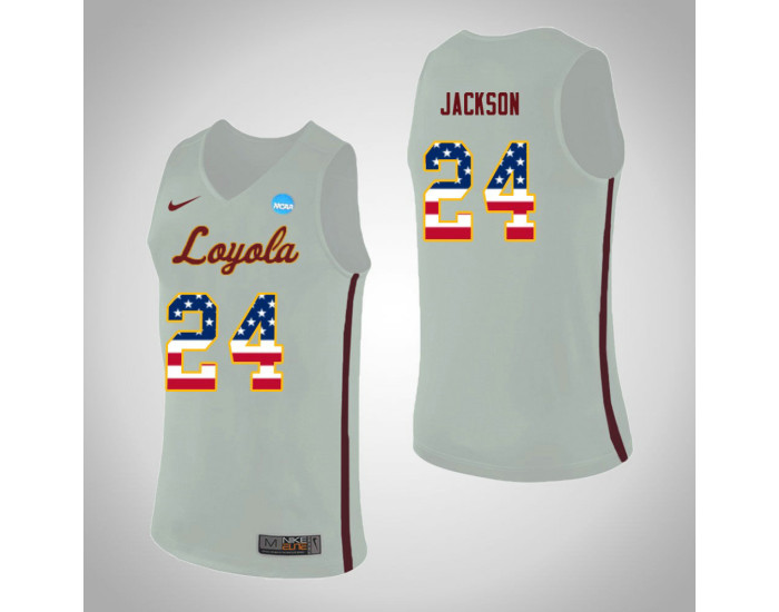 Loyola (Chi) Ramblers #24 Aundre Jackson USA Flag Authentic College Basketball Jersey White