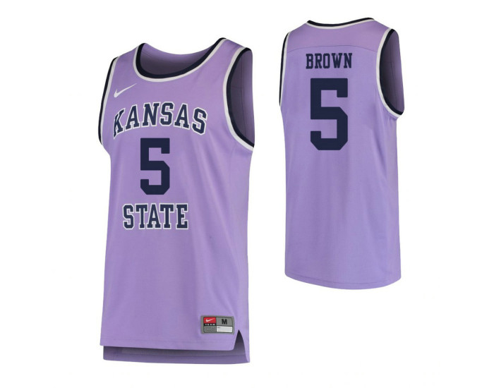 Kansas State Wildcats #5 Barry Brown Jr. Authentic College Basketball Jersey Purple