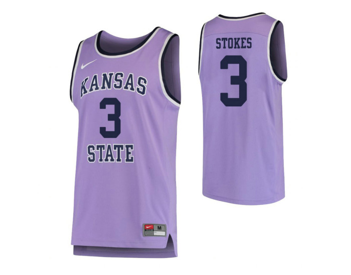 Kansas State Wildcats #3 Kamau Stokes Replica College Basketball Jersey Purple