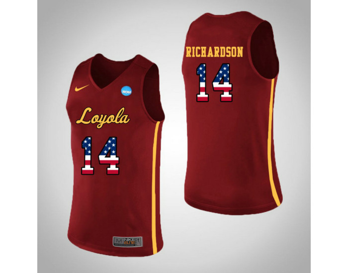 Youth Loyola (Chi) Ramblers #14 Ben Richardson USA Flag Replica College Basketball Jersey Red