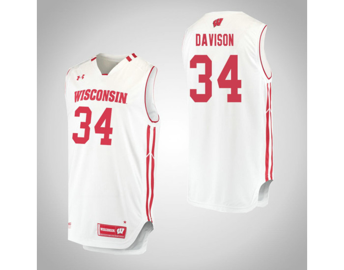 Youth Wisconsin Badgers #34 Brad Davison Replica College Basketball Jersey White