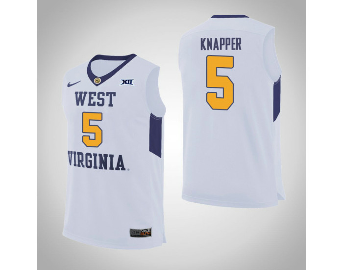 Youth West Virginia Mountaineers #5 Brandon Knapper Replica College Basketball Jersey White