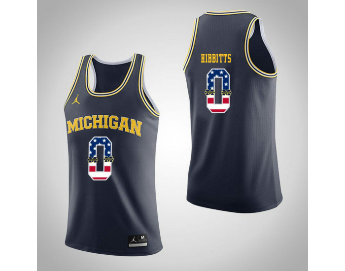 Michigan Wolverines #0 Brent Hibbitts Jordan Brand USA Flag Replica College Basketball Jersey Navy