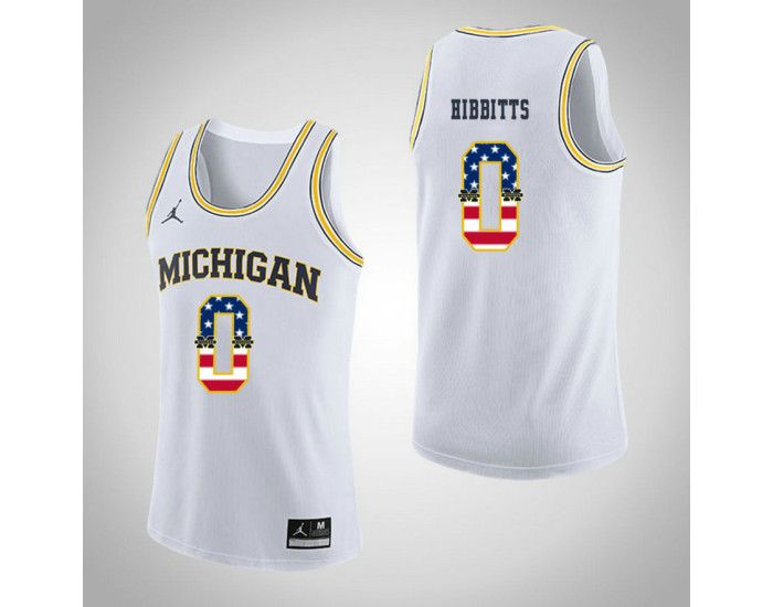 Michigan Wolverines #0 Brent Hibbitts Jordan Brand USA Flag Authentic College Basketball Jersey White
