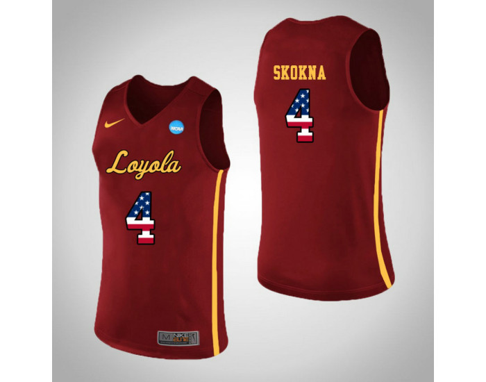 Youth Loyola (Chi) Ramblers #4 Bruno Skokna USA Flag Authentic College Basketball Jersey Red