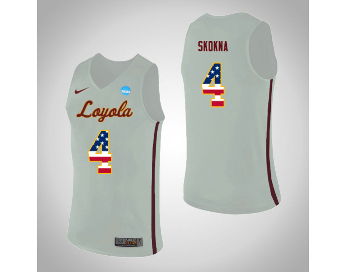 Youth Loyola (Chi) Ramblers #4 Bruno Skokna USA Flag Authentic College Basketball Jersey White