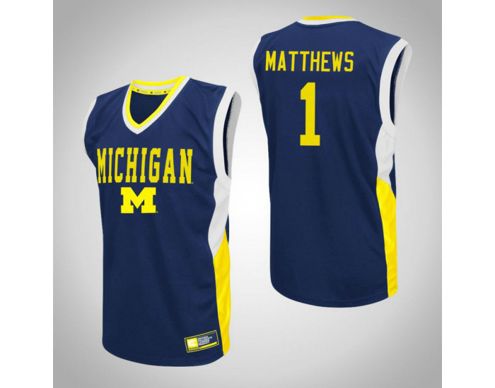 Michigan Wolverines #1 Charles Matthews Fadeaway Authentic College Basketball Jersey Blue