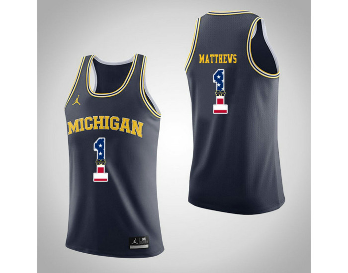 Youth Michigan Wolverines #1 Charles Matthews Jordan Brand USA Flag Replica College Basketball Jersey Navy