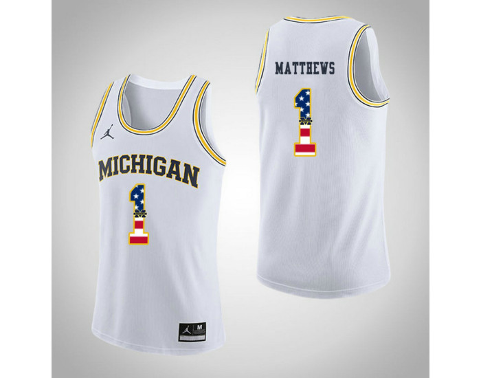 Michigan Wolverines #1 Charles Matthews Jordan Brand USA Flag Authentic College Basketball Jersey White
