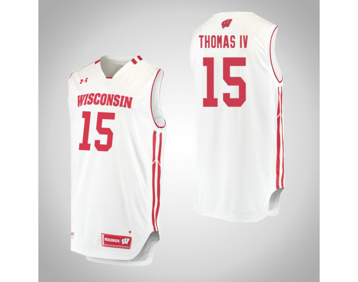Wisconsin Badgers #15 Charles Thomas IV Replica College Basketball Jersey White