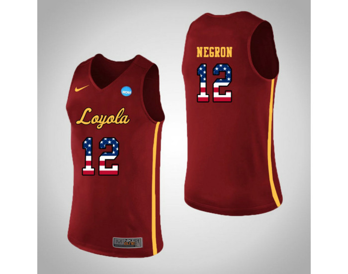 Loyola (Chi) Ramblers #12 Christian Negron USA Flag Replica College Basketball Jersey Red