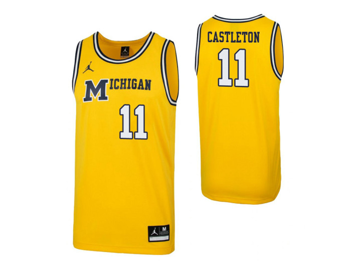 Michigan Wolverines #11 Colin Castleton 1989 Throwback Authentic College Basketball Jersey Maize