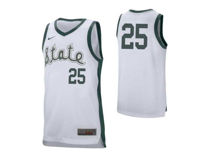 Youth Michigan State Spartans #25 Kenny Goins Retro Performance Replica College Basketball Jersey White