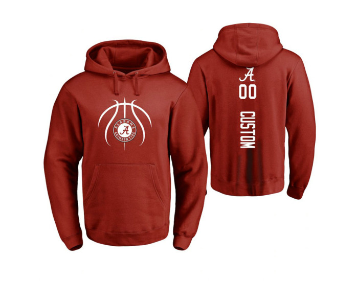 Men's Alabama Crimson Tide #00 Custom College Basketball Personalized Backer Hoodie Crimson