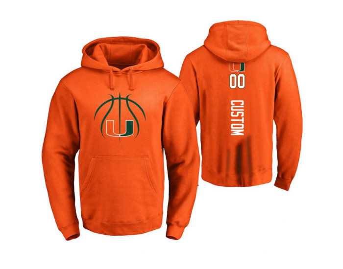 Men's Miami Hurricanes #00 Custom College Basketball Personalized Backer Hoodie Orange
