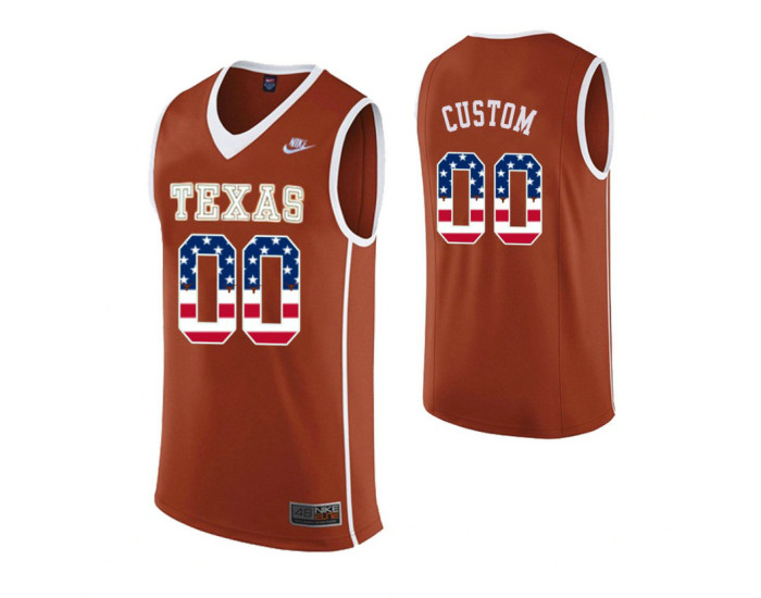 Men's Texas Longhorns #00 Custom College Basketball USA Flag Jersey Orange