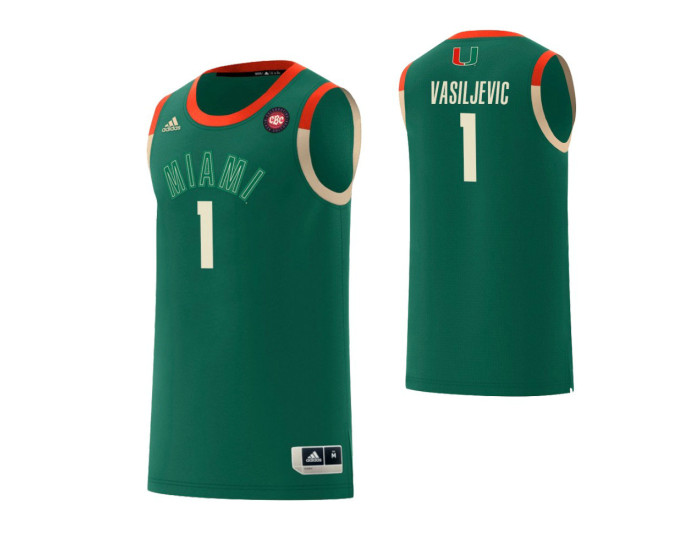 Miami Hurricanes #1 Dejan Vasiljevic Harlem Renaissance Authentic College Basketball Jersey Green