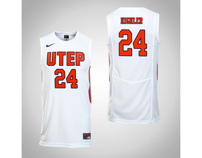 UTEP Miners #24 Deshaun Highler Replica College Basketball Jersey White