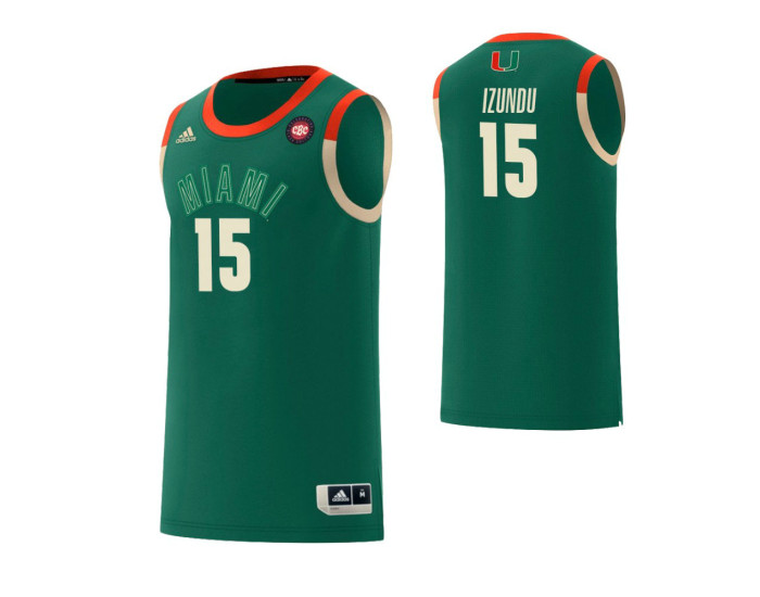 Youth Miami Hurricanes #15 Ebuka Izundu Harlem Renaissance Replica College Basketball Jersey Green