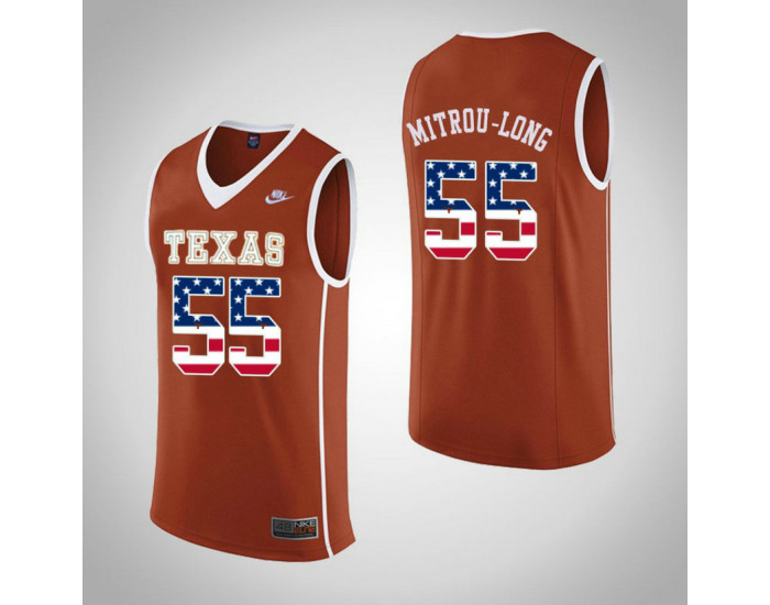 Texas Longhorns #55 Elijah Mitrou-Long USA Flag Replica College Basketball Jersey Orange