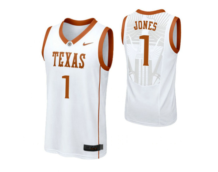 Texas Longhorns #1 Andrew Jones Replica College Basketball Jersey White