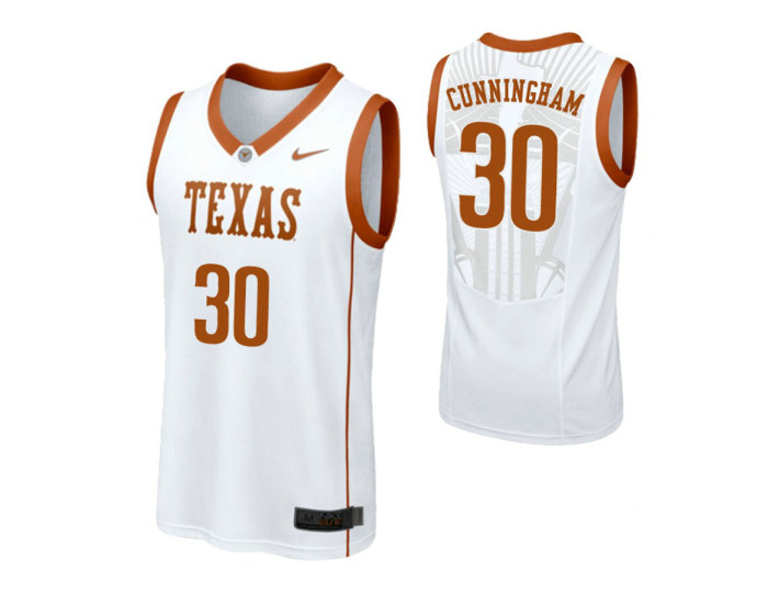 Texas Longhorns #30 Brock Cunningham Replica College Basketball Jersey White