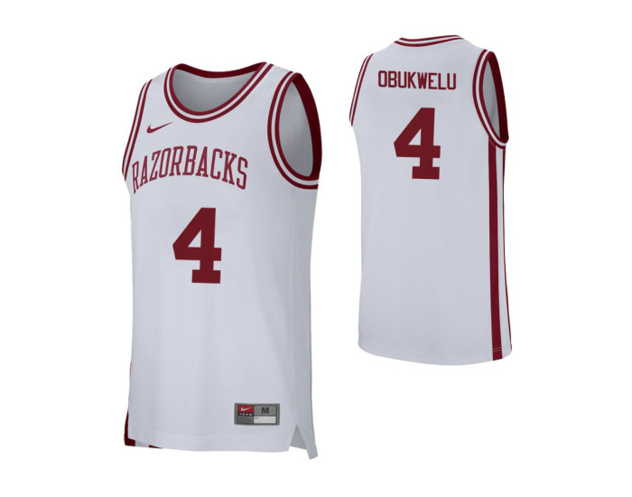 Youth Arkansas Razorbacks #4 Emeka Obukwelu Replica College Basketball Jersey White