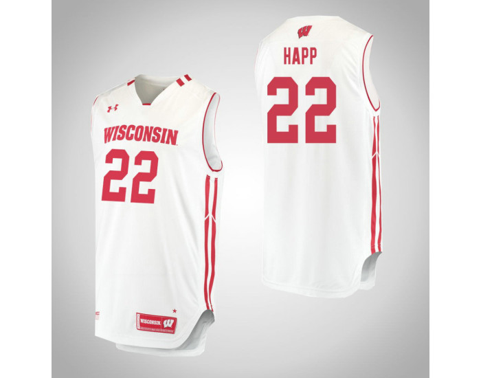 Youth Wisconsin Badgers #22 Ethan Happ Replica College Basketball Jersey White