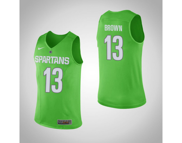 Michigan State Spartans #13 Gabe Brown Authentic College Basketball Jersey Green