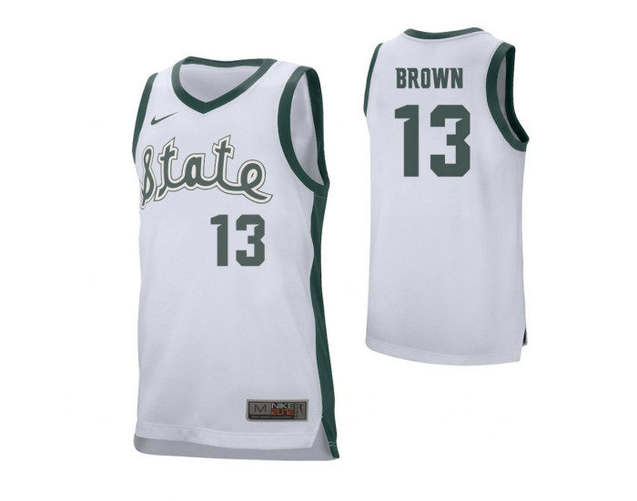 Michigan State Spartans #13 Gabe Brown Authentic College Basketball Jersey White