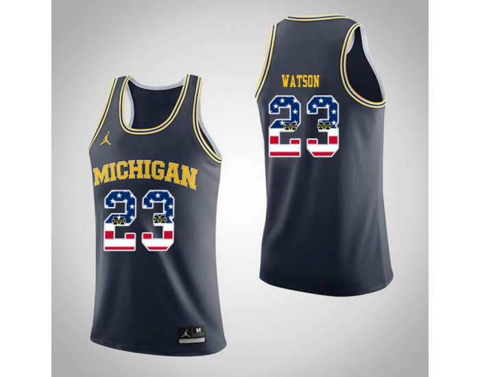 Youth Michigan Wolverines #23 Ibi Watson Jordan Brand USA Flag Authentic College Basketball Jersey Navy