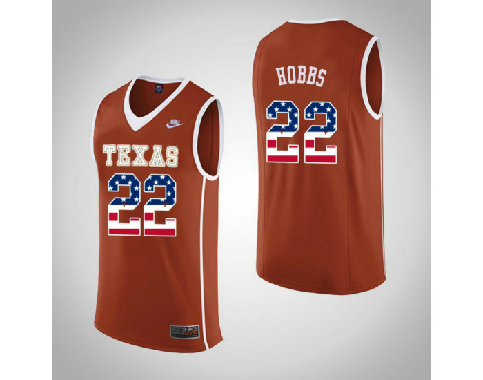Texas Longhorns #22 Isaiah Hobbs USA Flag Replica College Basketball Jersey Orange