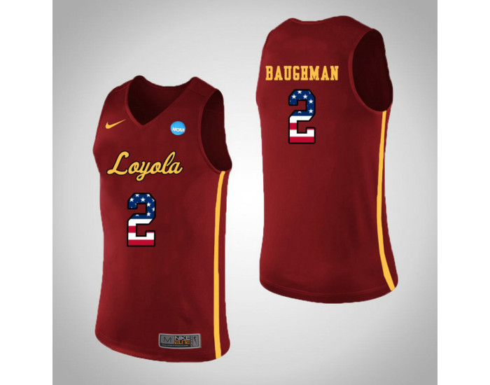 Youth Loyola (Chi) Ramblers #2 Jake Baughman USA Flag Replica College Basketball Jersey Red