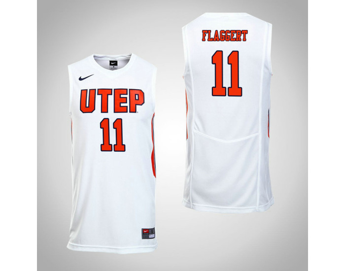 UTEP Miners #11 Jake Flaggert Replica College Basketball Jersey White