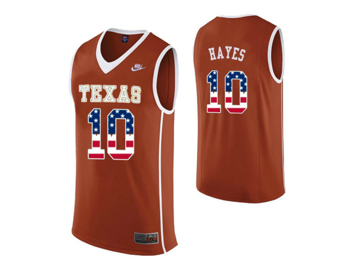 Texas Longhorns #10 Jaxson Hayes USA Flag Authentic College Basketball Jersey Orange