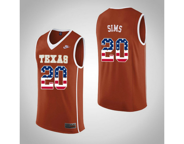Youth Texas Longhorns #20 Jericho Sims USA Flag Authentic College Basketball Jersey Orange