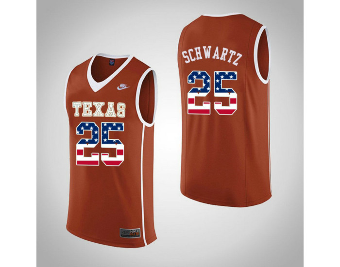 Youth Texas Longhorns #25 Joe Schwartz USA Flag Replica College Basketball Jersey Orange