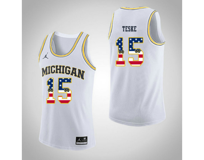Michigan Wolverines #15 Jon Teske Jordan Brand USA Flag Authentic College Basketball Jersey White