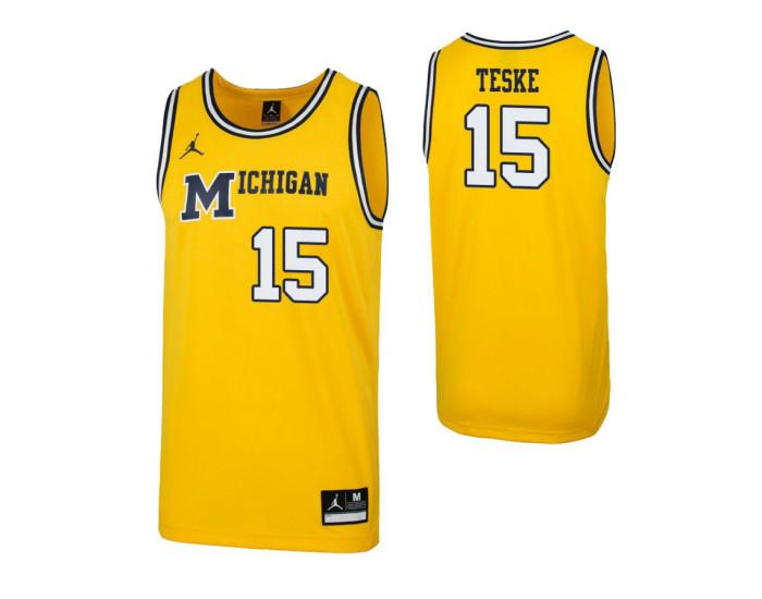 Michigan Wolverines #15 Jon Teske 1989 Throwback Replica College Basketball Jersey Maize